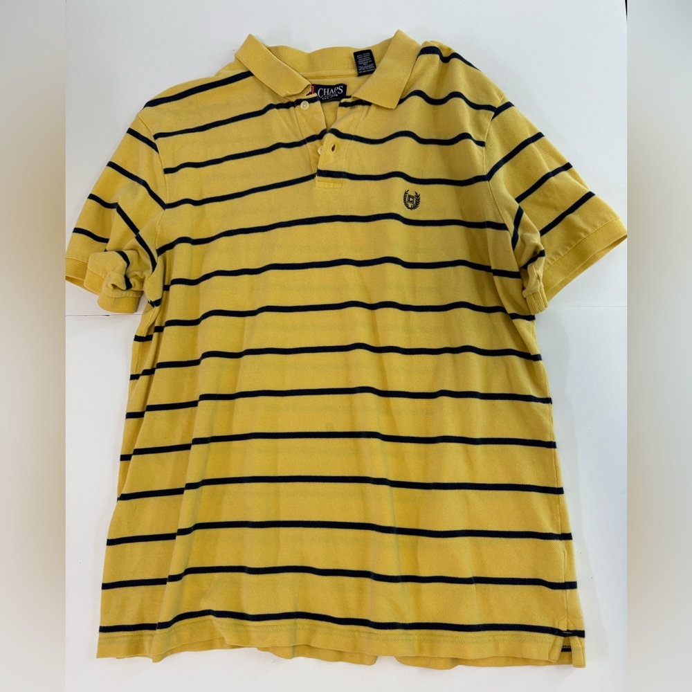 Chaps Yellow Striped Polo Shirt XL Short Sleeve Classic Fit Cotton golf